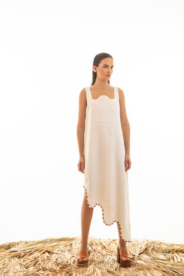 VESTIDO ONDAS BORDADO OFF WHITE