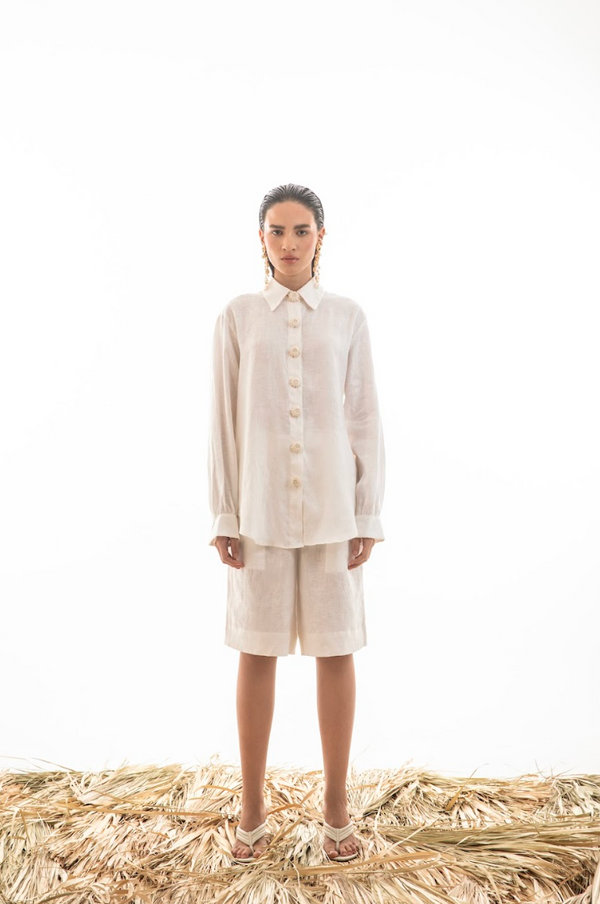 CAMISA LINHO CROCHÊ OFF WHITE